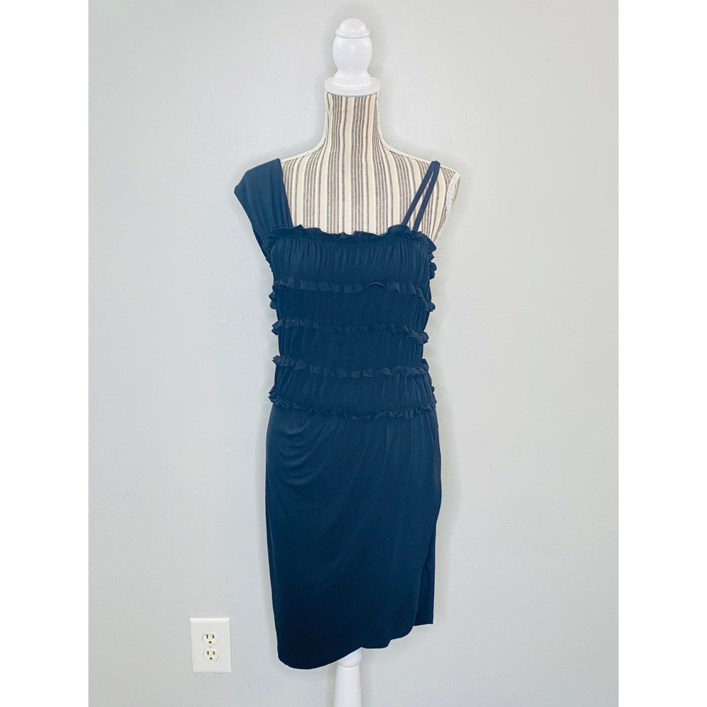 Anthropologie Leifnotes Black Ruched Knit Draped Dress Women Size Medium Stretch